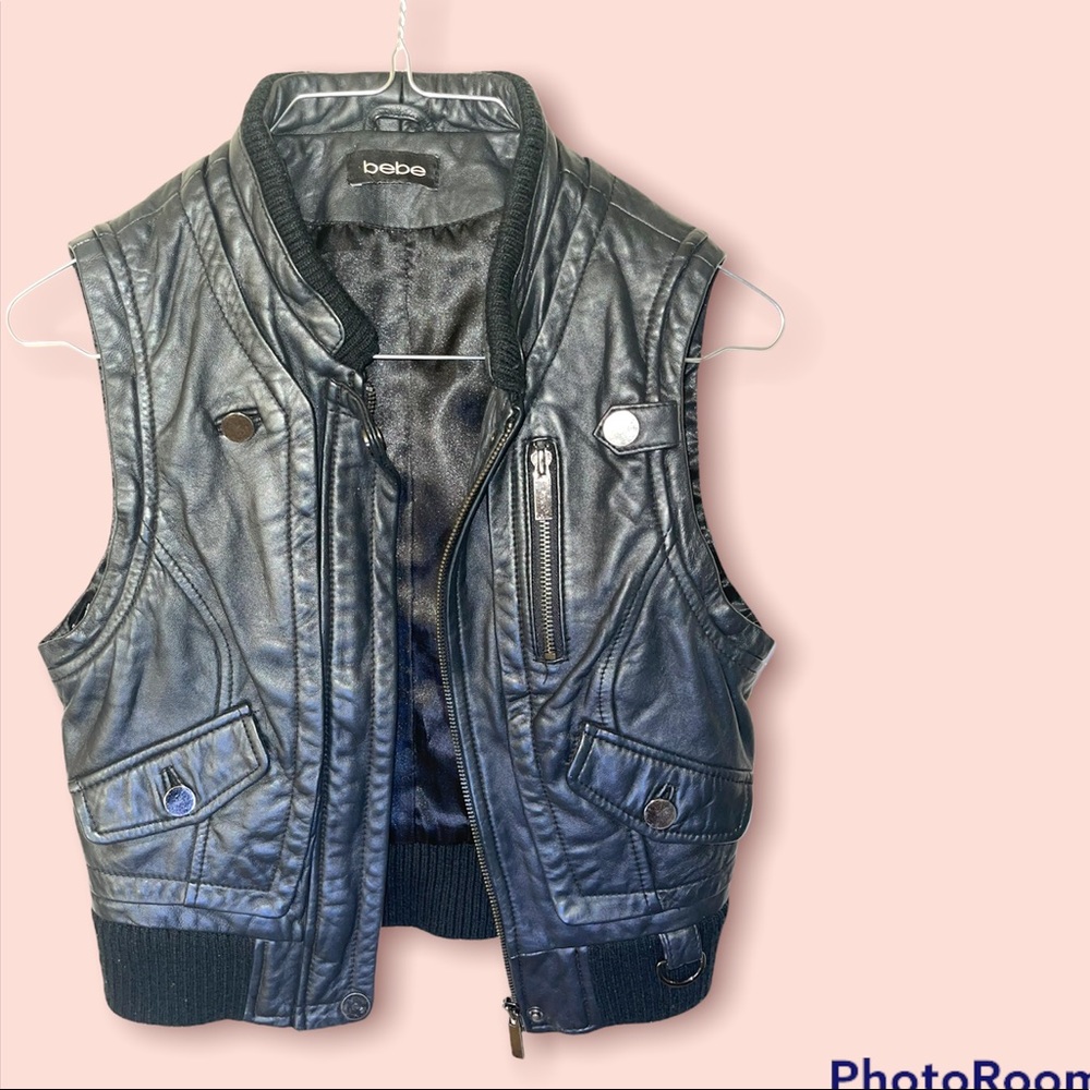 (S) black leather BeBe vest